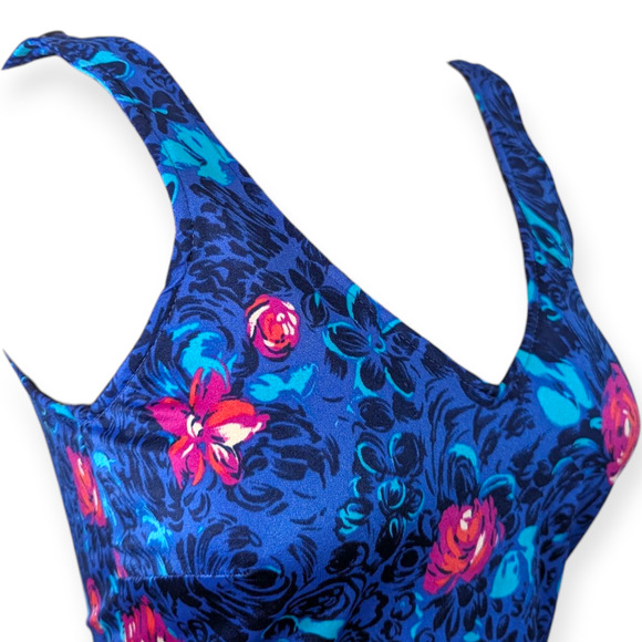 Maxine of Hollywood Vintage Blue Floral Swimsuit with built in bust S/M - Picture 5 of 7